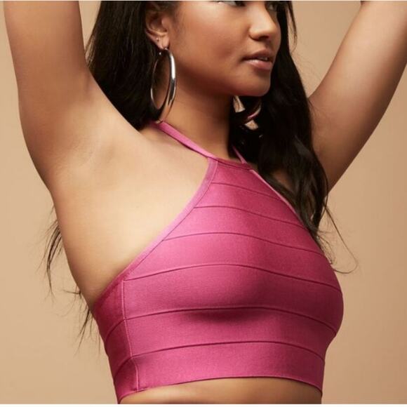 NWT Herve Leger x Forever 21 Hot Pink Knit Bandage Halter Top Sz Large - Picture 1 of 11